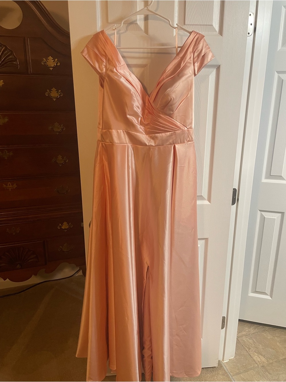 V-Neck Satin Maxi Dress in Peach